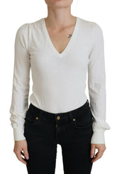 Patrizia Pepe Ivory V-Neck Long Sleeves Women Blouse Top -   -  Patrizia Pepe.